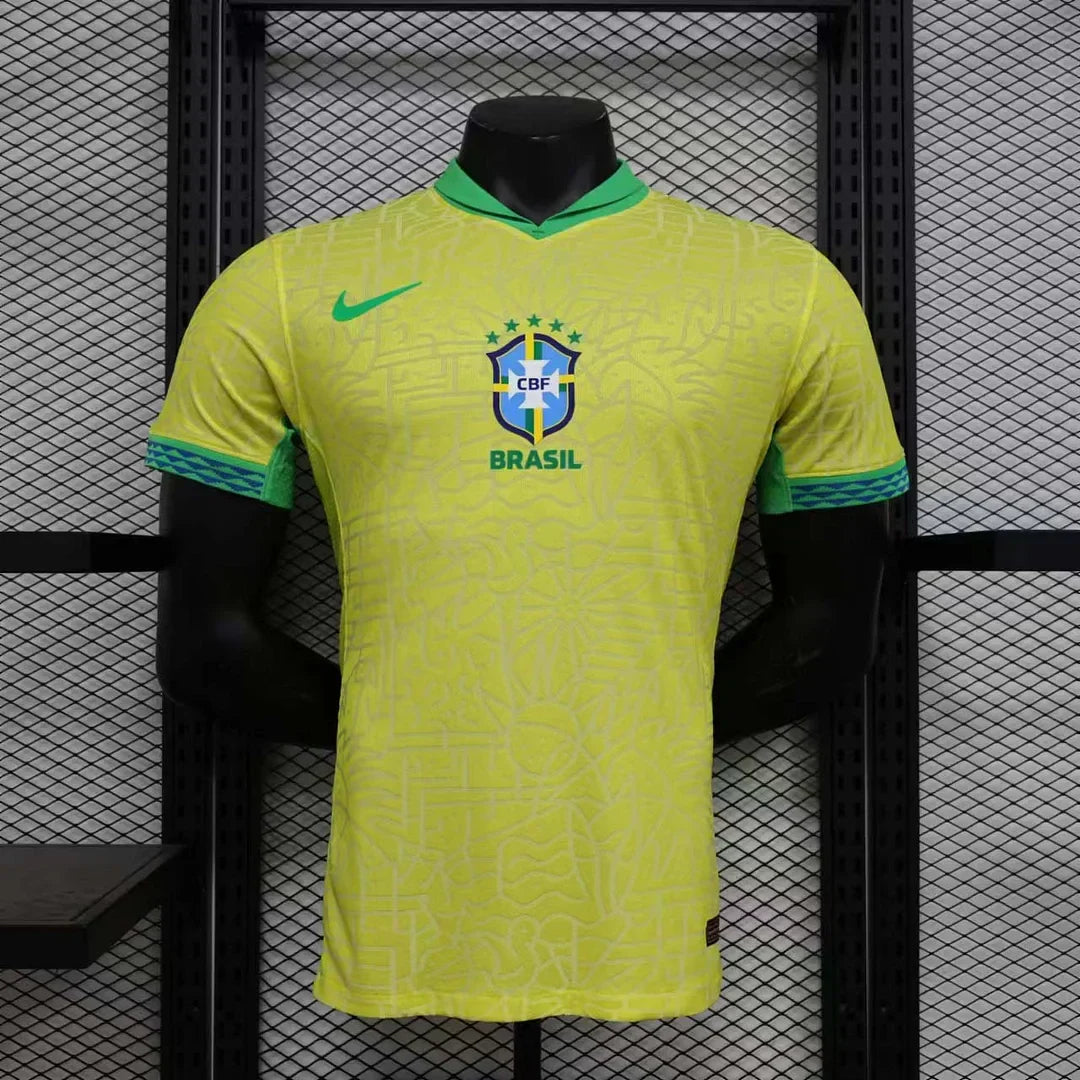 2024 Player Version Brazil Home Soccer Jersey Football Jersey Retro - front view