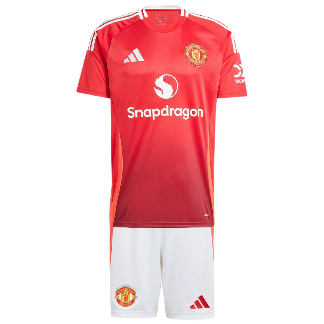 Soccer Kid's Manchester United Home Jersey+Shorts 2024/25 Football Jersey Retro - front view