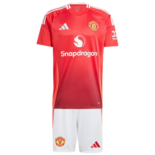 Soccer Kid's Manchester United Home Jersey+Shorts 2024/25 Football Jersey Retro - front view