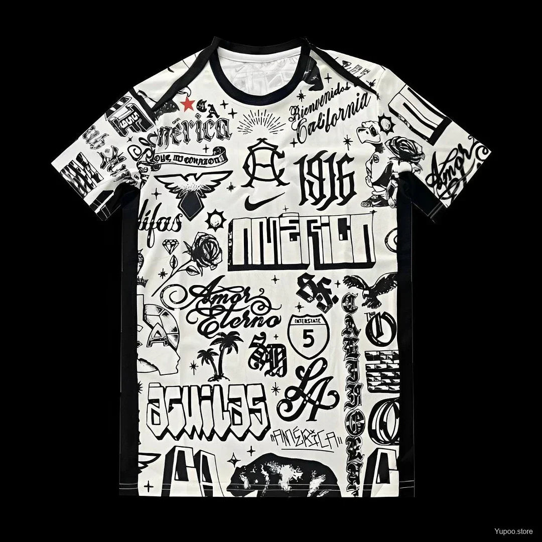 2025-2026 Club America 2025 Pre-Match Off-White Street-Style Graphics Jersey Football Jersey - front view