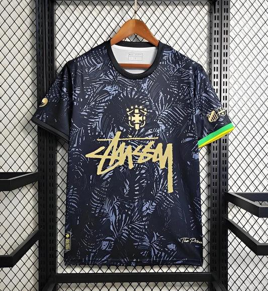 2024-2025 Brazil x Stussy Black Special Jersey Football Jersey Retro - front view