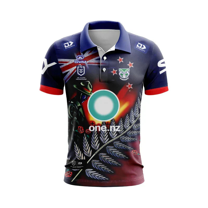 New Zealand Warriors 2024 ANZAC Polo Shirt Rugby - front view